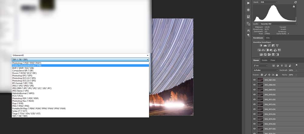 Anleitung - Tutorial für Startrails - Strichspuren der Sterne mit Lightroom und Photoshop