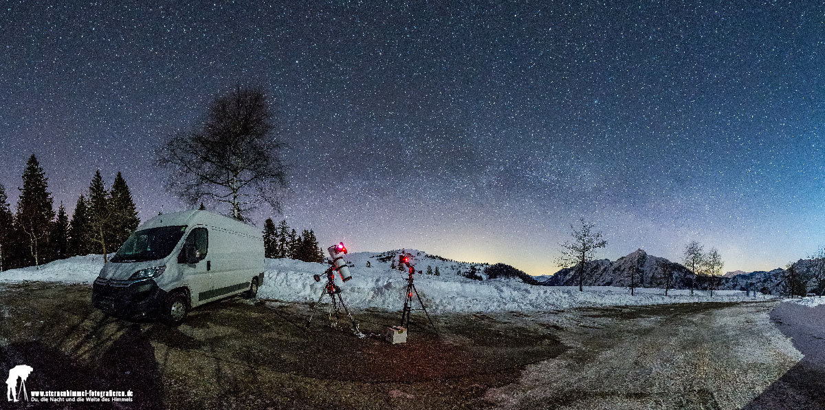 Panorma Astrofotografie Sternenfotografie Skiegebiet Postalm im Salzkammergut Österreich
