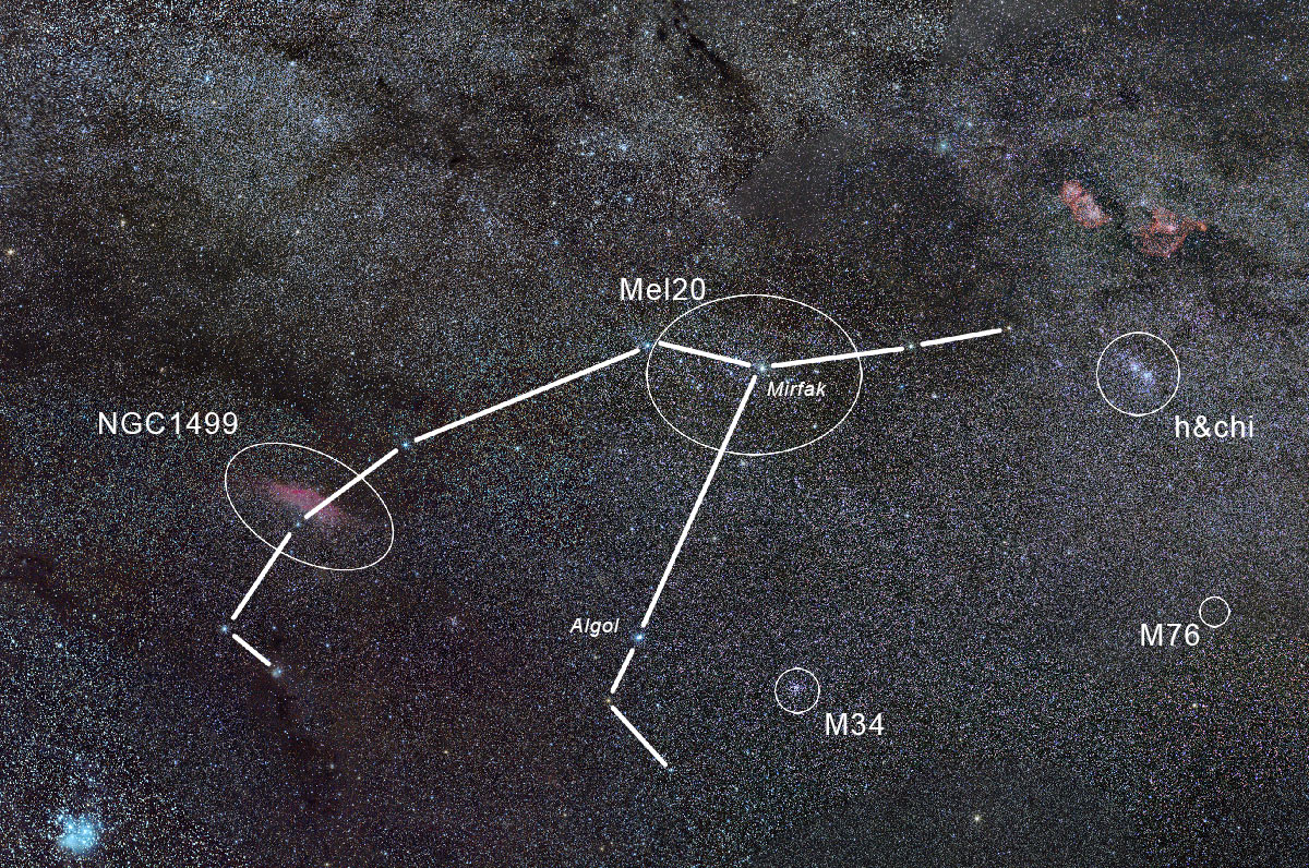 Sternbild Persues - rechts: Kassiopeia, links: Stier