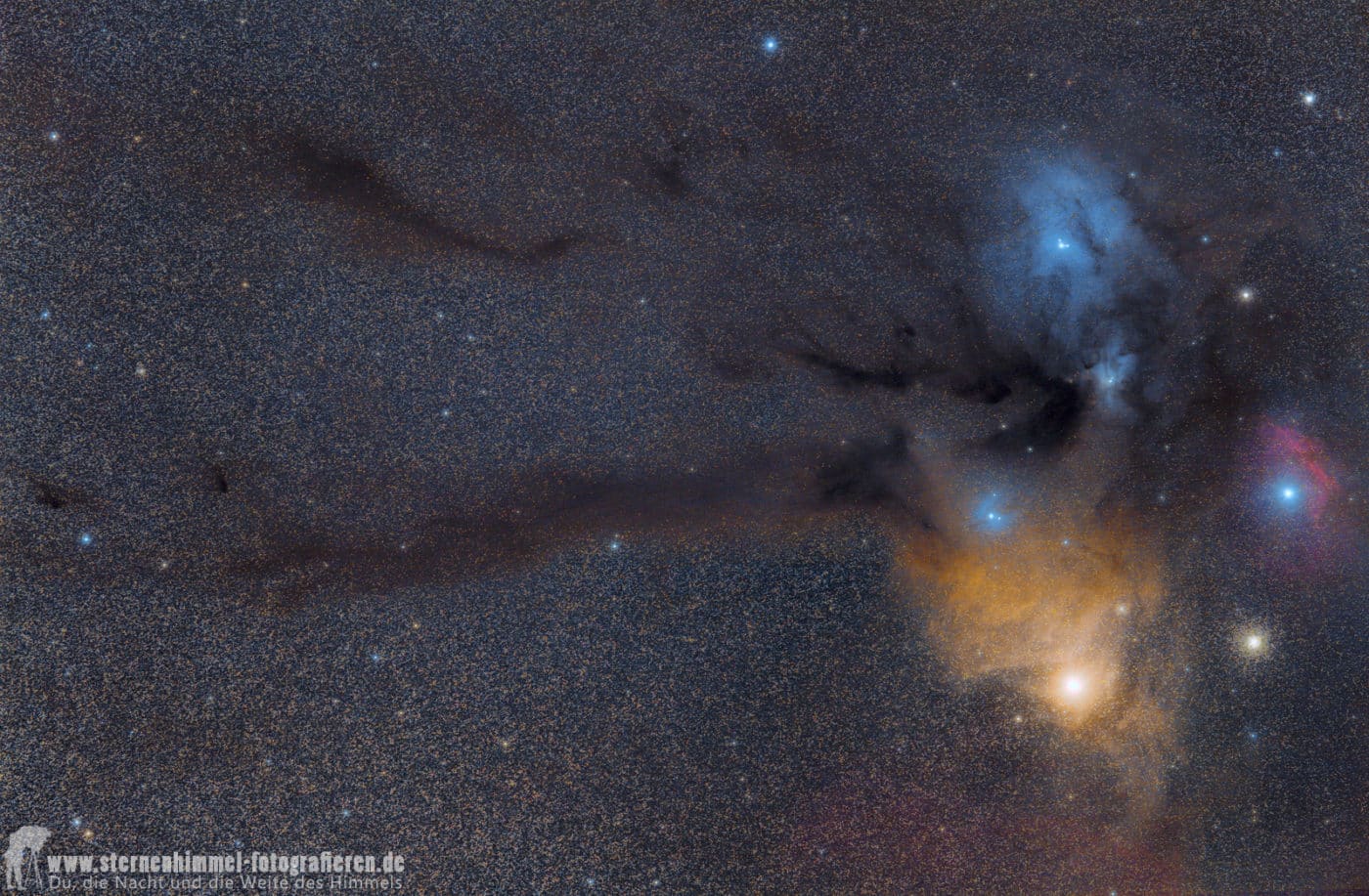 Nebel bei Antares, Nebel im Skorpion, Rho-Ophiuchi Molekülwolke, Samyang 135 mm