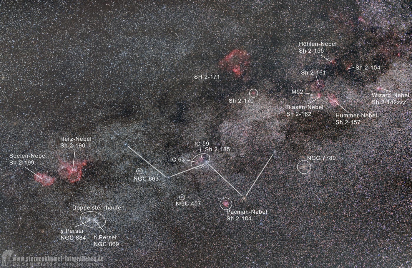 Sternbild Kassiopaia - Samyang 50 mm - Omegon Minitrack LX3, LX4 - Widefield Astrofotografie, Milchstraße, Astrotracker. 