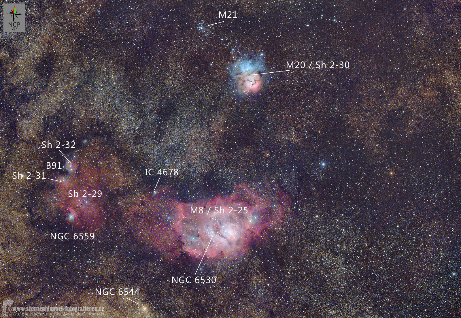 Sagittarius, M8, M20, Sharpless 29