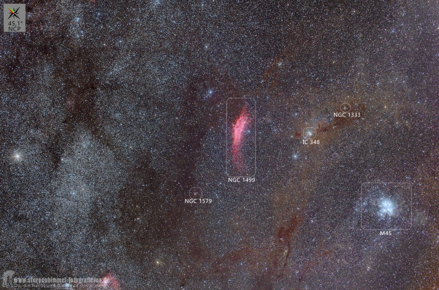 Sternbild PErseus, Herbsthimmel, Deep-Sky- California-Nebel NGC1499, Omegon Minitrack LX2, LX3, LX4, Samyang 50 mm